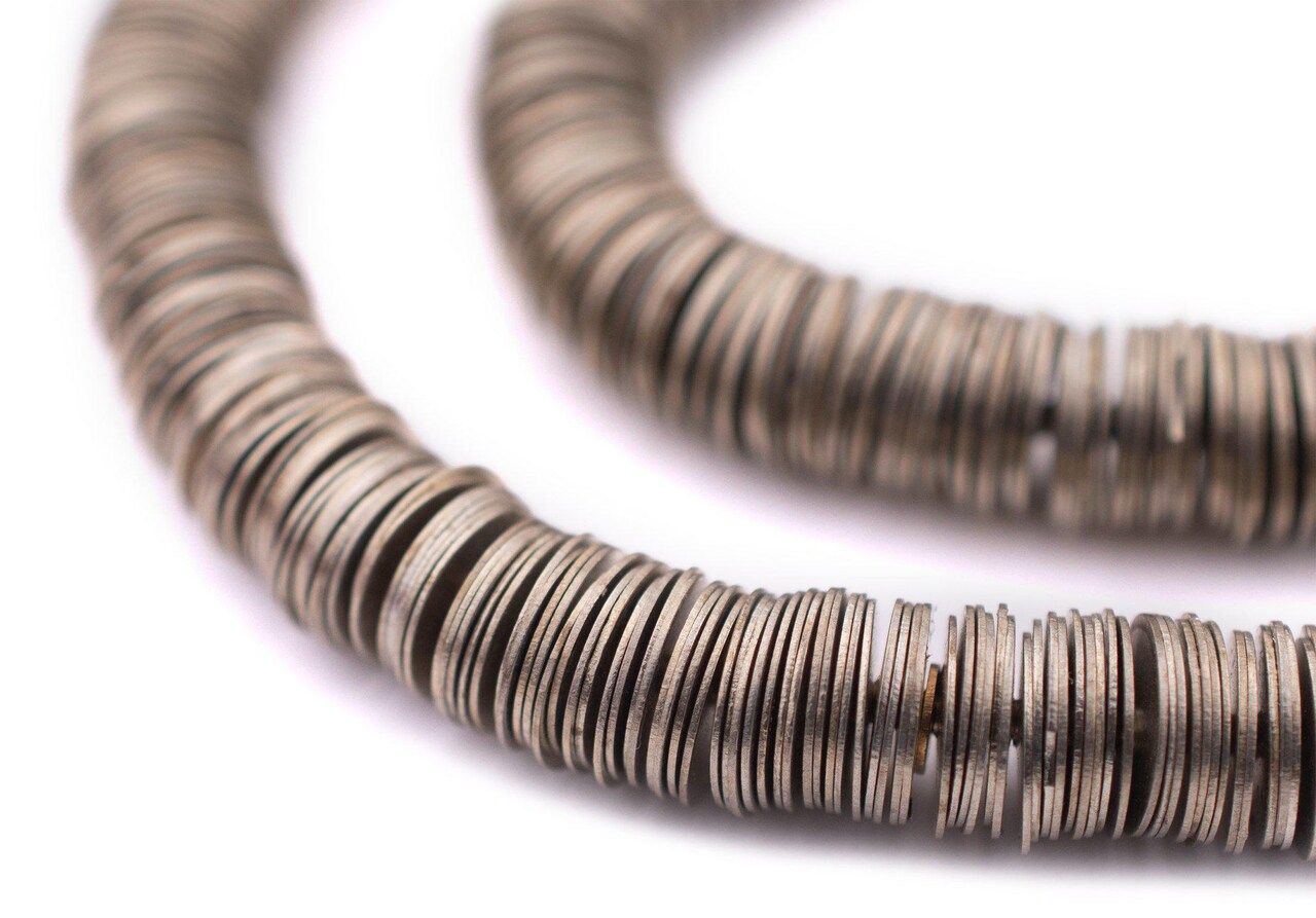 The Bead Chest Antique Silver Flat Disk Heishi Beads (8mm), 15" Strand, Handmade for Jewelry Making & Crafts | Approximately 800 Beads